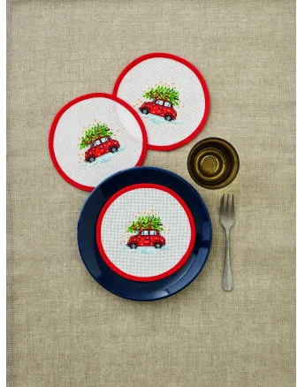 Permin Broderikit Bil 3 stk Ø16cm